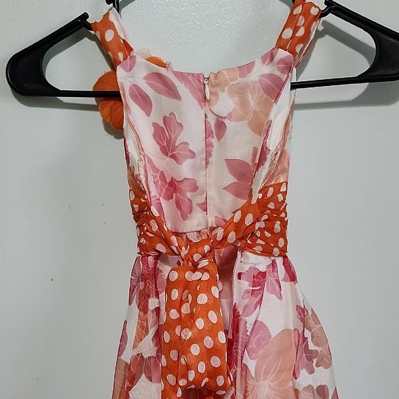 Bonnie Jean Orange Floral Dress with Polka Dots - Picture 6 of 6